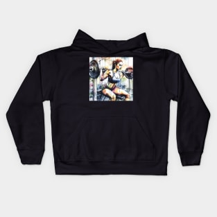 Artistic illustration of a woman lifting weights in the gym Kids Hoodie